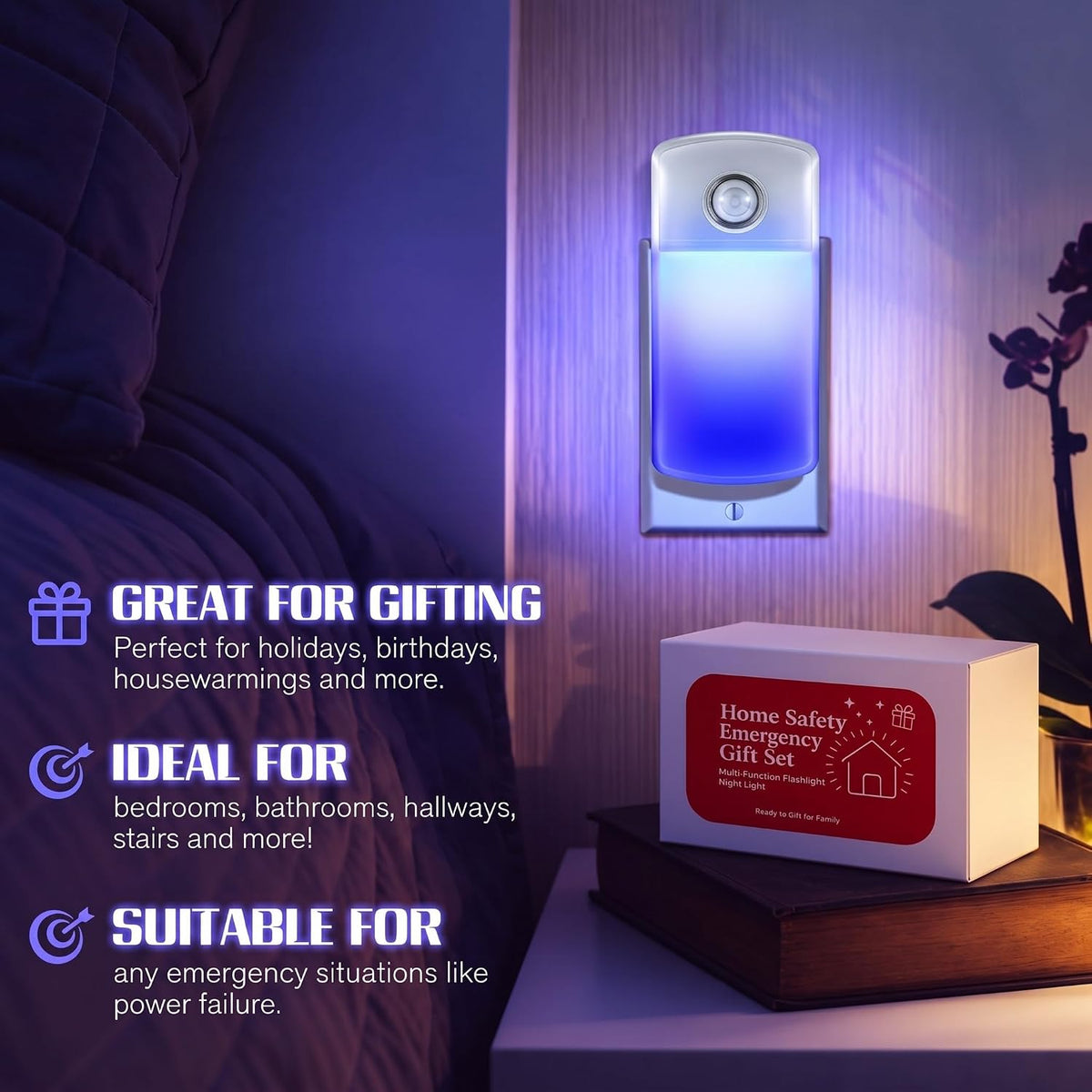 Enhon Emergency Power Failure 5-in-1 Multi Color LED Night Lights, 6 Pack