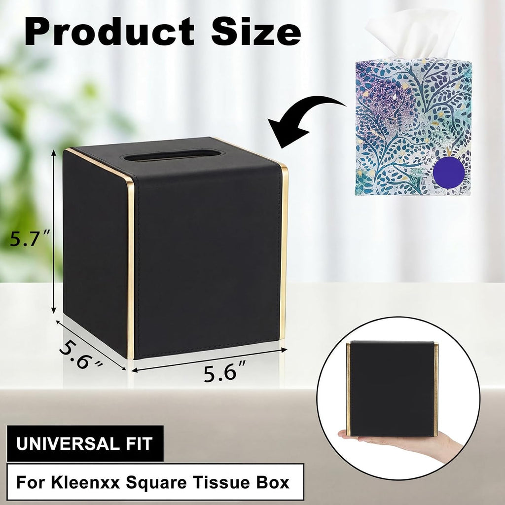 Sumnacon PU Square Tissue Box Cover, Magnetic Bottom, Waterproof, Black