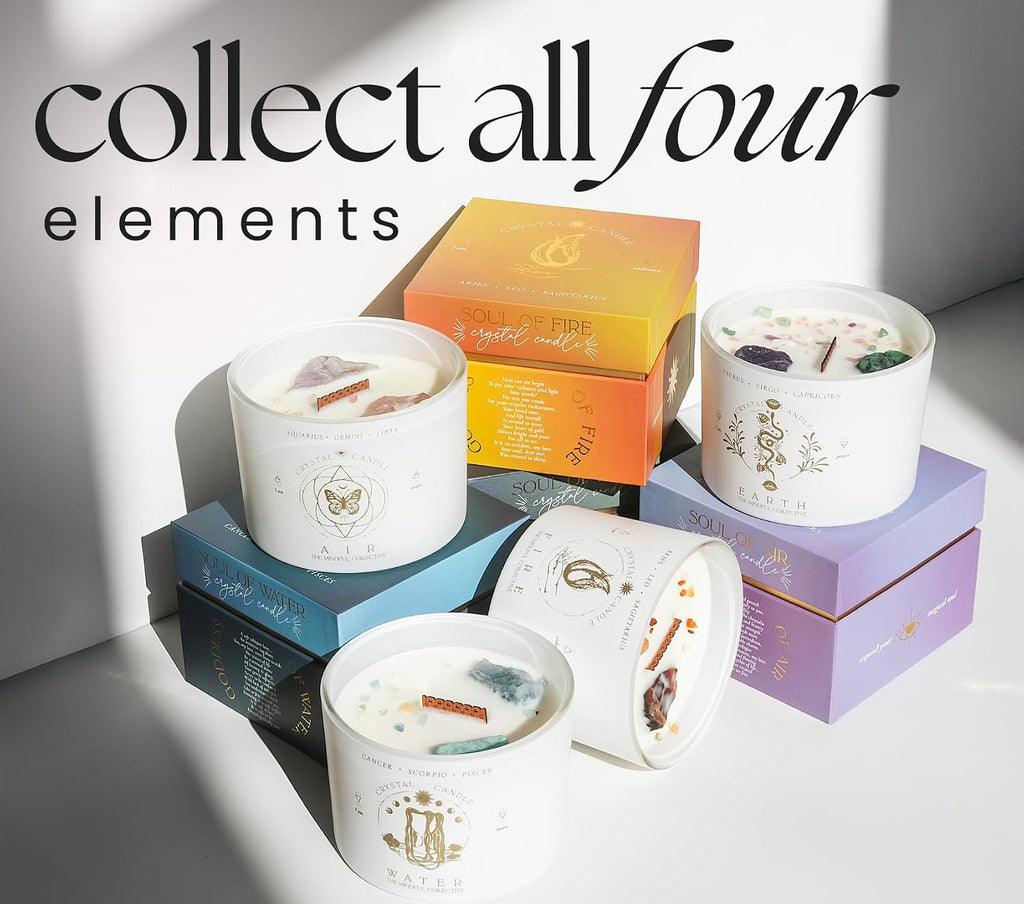 Aries, Leo, Sagittarius Gifts for Women, Wood Wick Crystal Soy Candle