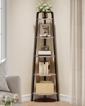 CHOEZON Corner Shelf, 5-Tier Ladder Corner Shelf, Ladder Bookshelf, 59.6" Tall Vertical Display Stand, Metal Frame Bookshelf, for Living Room, Bedroom, Kitchen, Greige and Black TCJ20BG