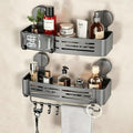 VOLPONE Shower Caddy Suction Shower Shelf No Drilling Shower Organizer Suction Cup Shower Storage Rack Aluminum Wall Mounted Shampoo Holder with Towel Bar Hooks (2-Pack, Matte Gray)