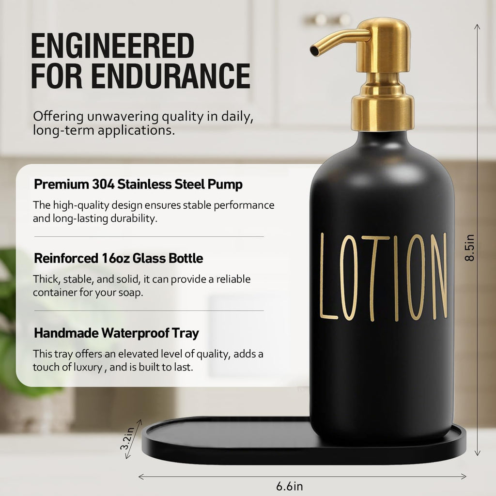 MOMEEMO Bathroom Soap Dispenser Set, Black & Gold