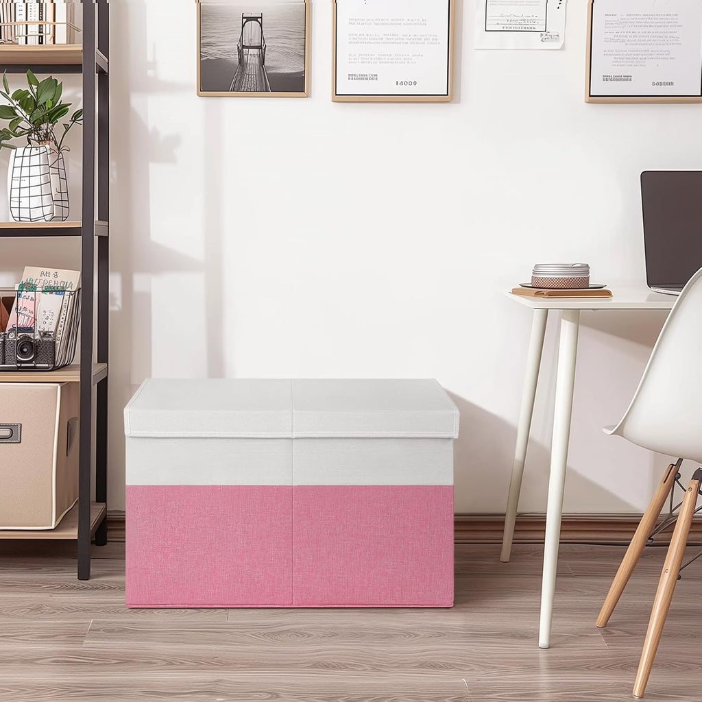 INDRESSME 85L Large Collapsible Toy Storage Box, Pink & White