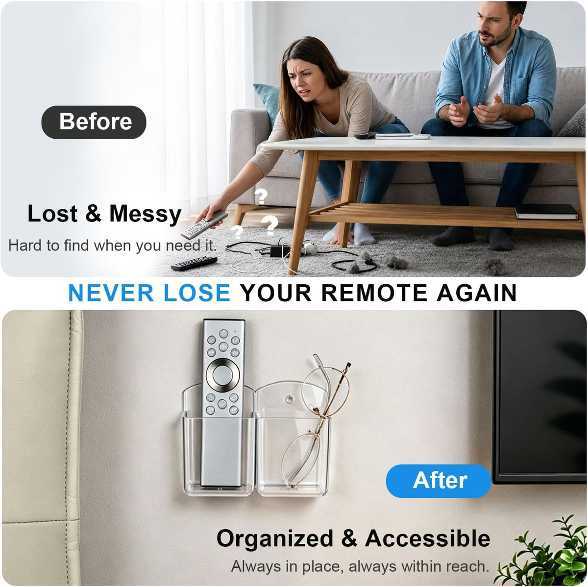 3 Pack Remote Control Holder Wall Mount, Adhesive Remote Holder with Screw Installation Storage Organizer for TV/Media/Air Conditioner Remotes For Home Office School Clear
