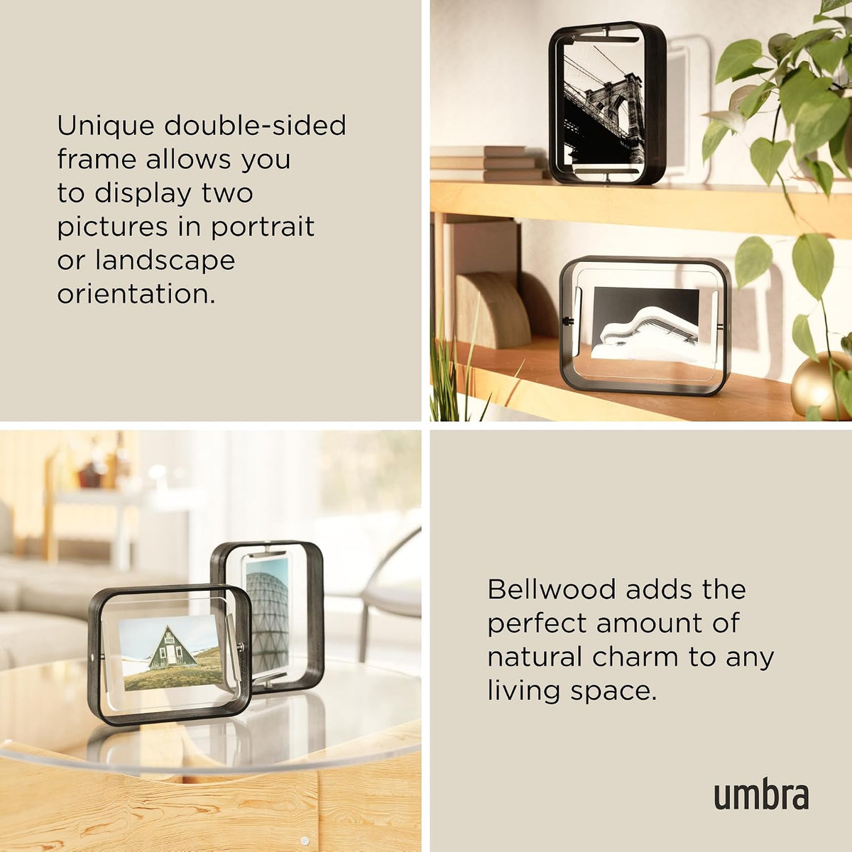 Umbra Bellwood Desk Picture Frame, Rotating Double Sided, 5x7, Black