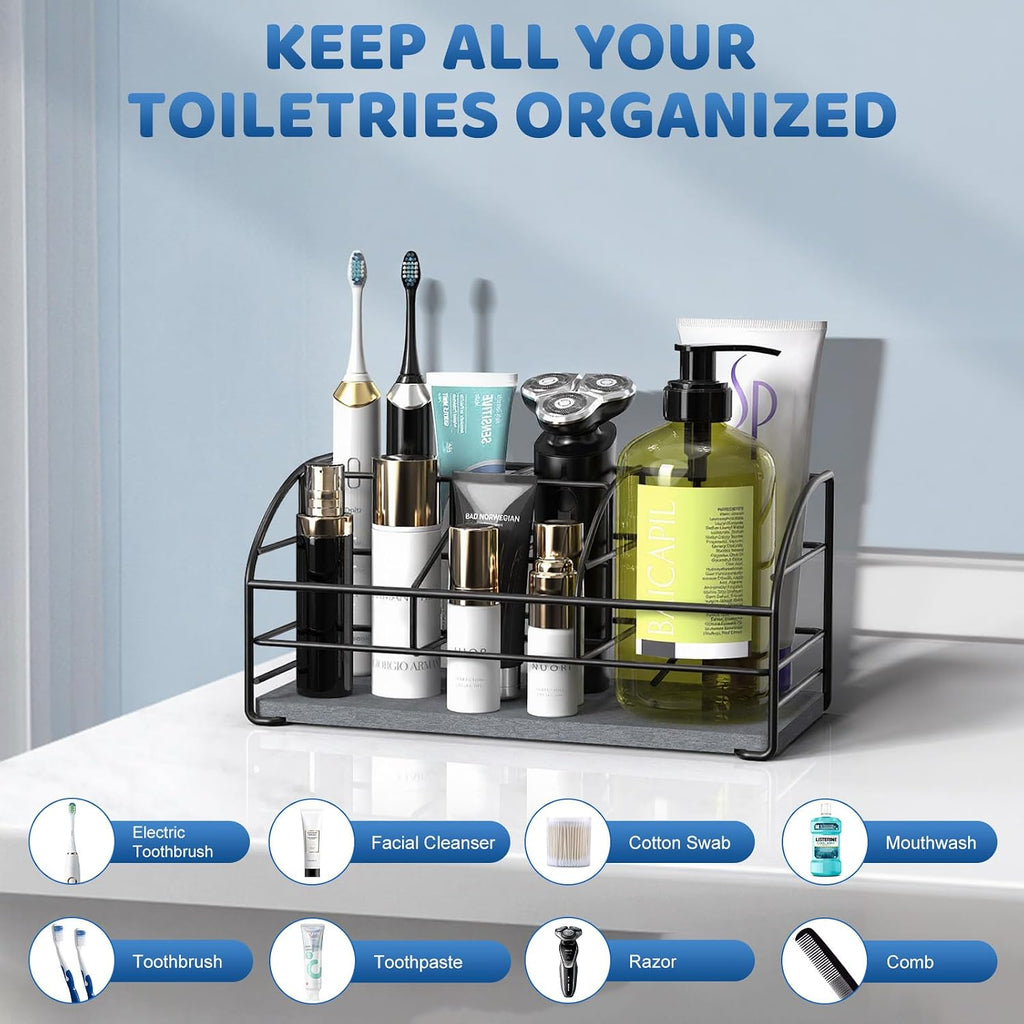 Luxspire 5 Slots Toothbrush Holders with Diatomaceous Earth Tray, Black