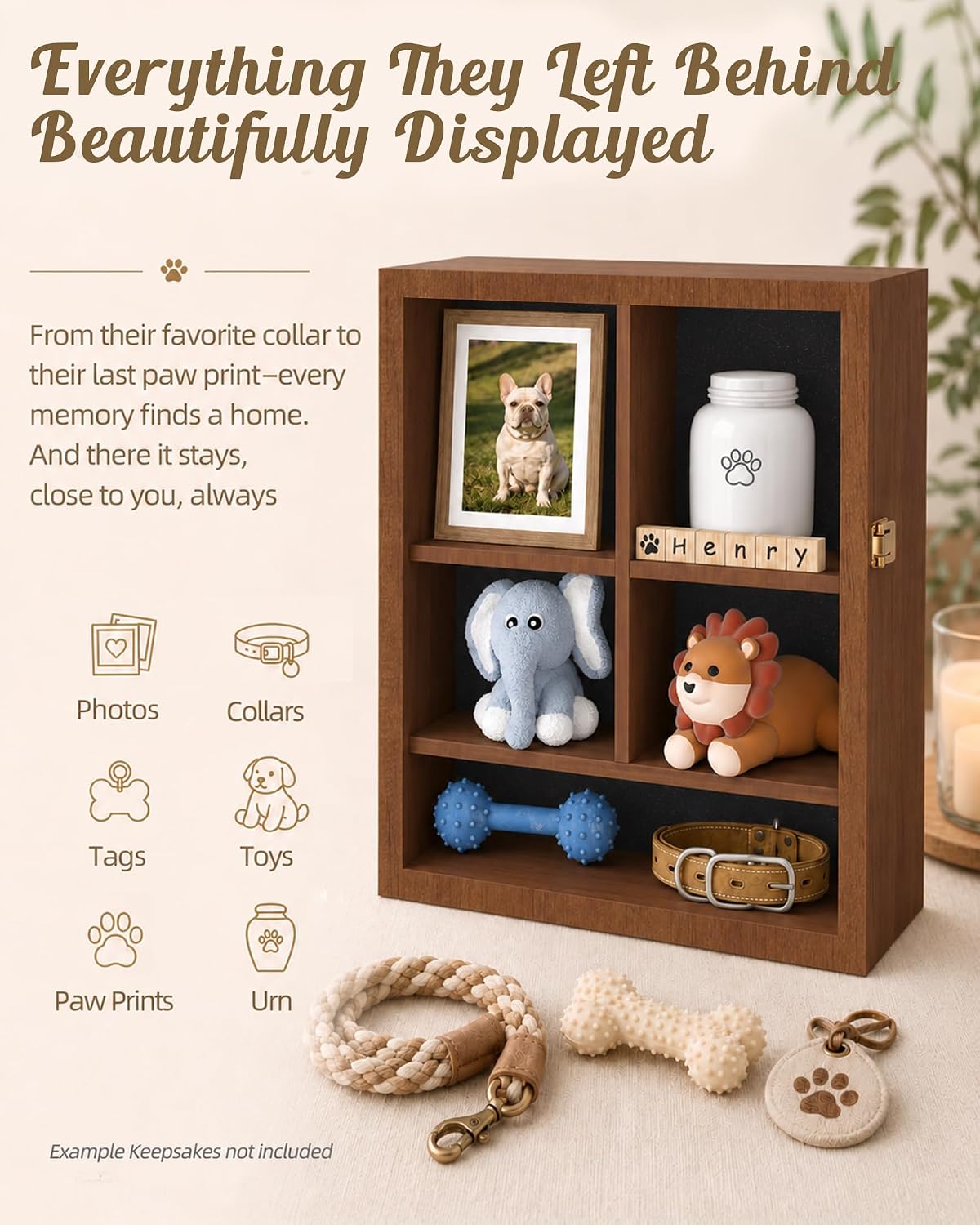 Pet Memorial Shadow Box, Dog Memorial Shadow Box with Adjustable Shelves & Pin-Back Board, Wooden Pet Memorial Box for Ashes, Photos & Keepsakes, Loss of Pet Sympathy Gift, in Memory of Dog Brown