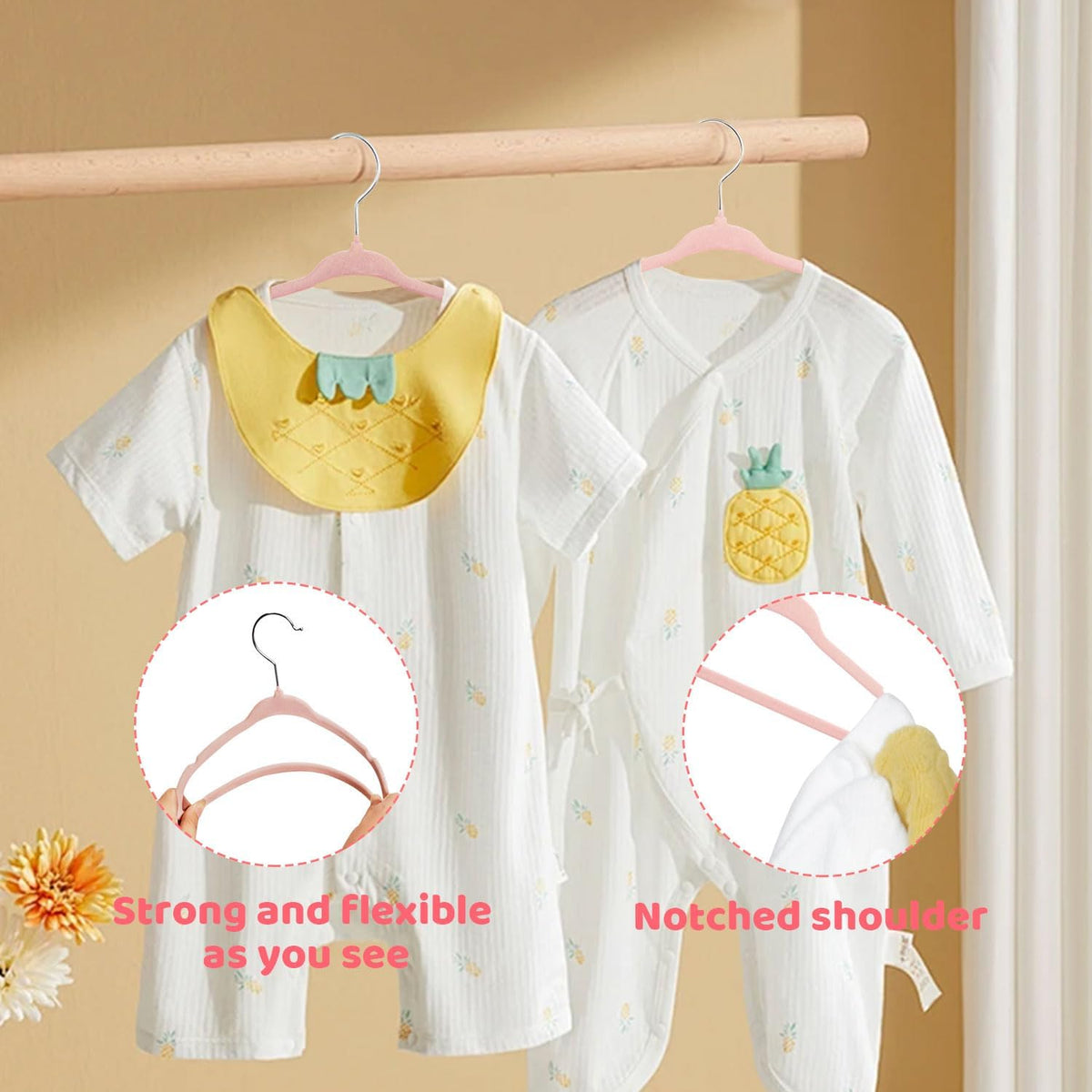 ManGotree 11" Baby Velvet Hangers Non-Slip Kids Hangers 66 Pack Light Pink