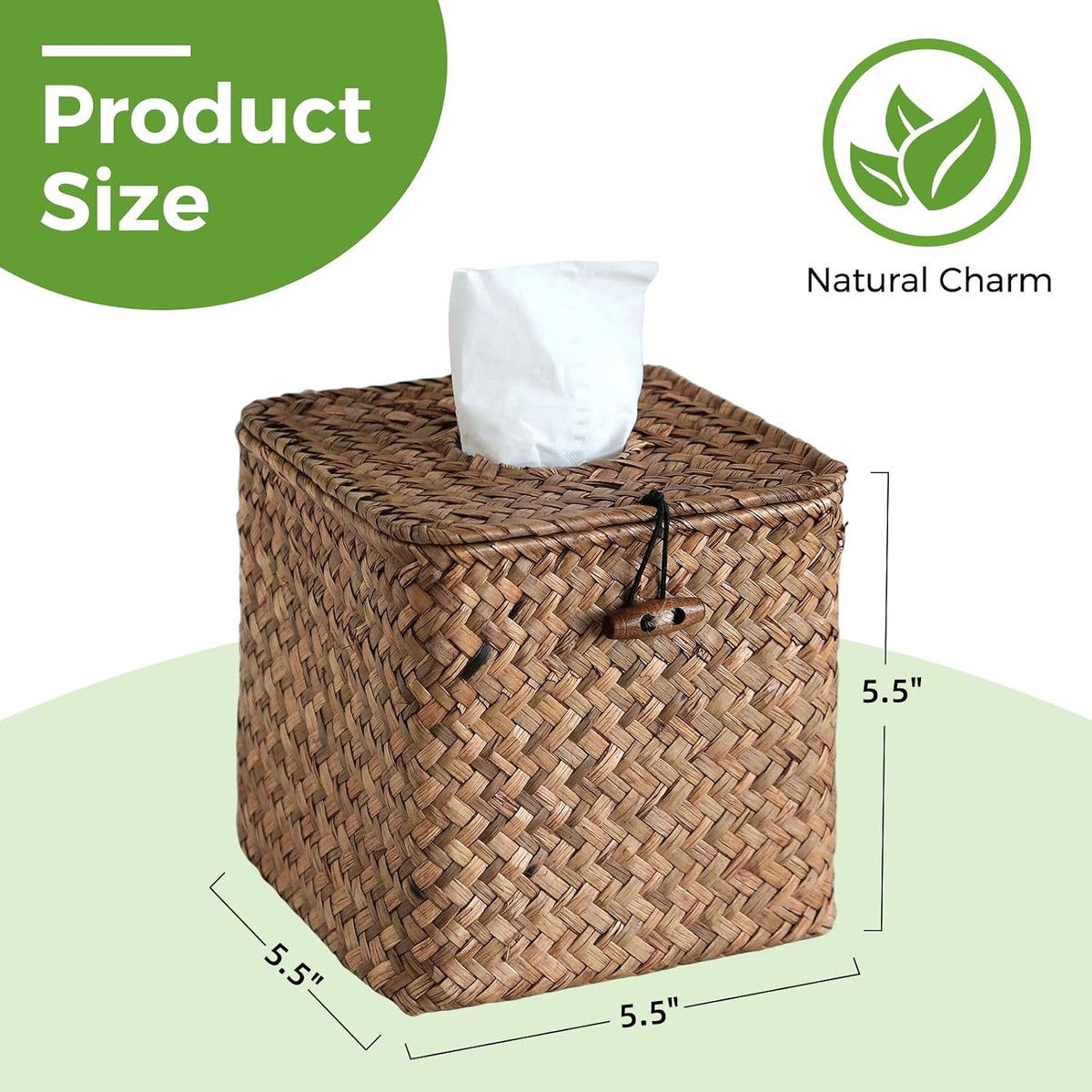 Seagrass Tissue Box Cover Square, Woven Wicker Tissue Box Holder, Brown