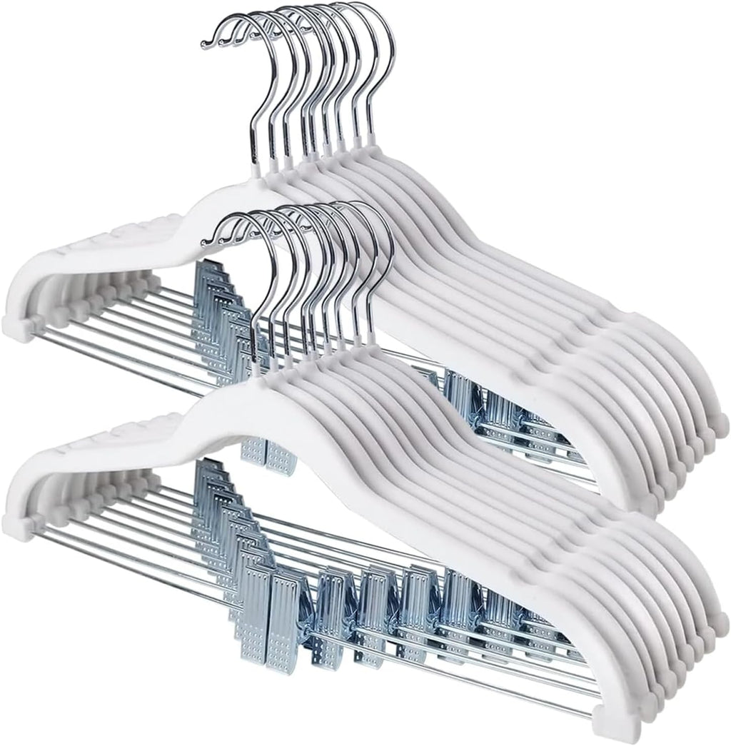 Stormix Velvet Hangers with Clips Non-Slip for Pants, Skirt 18 Pack White