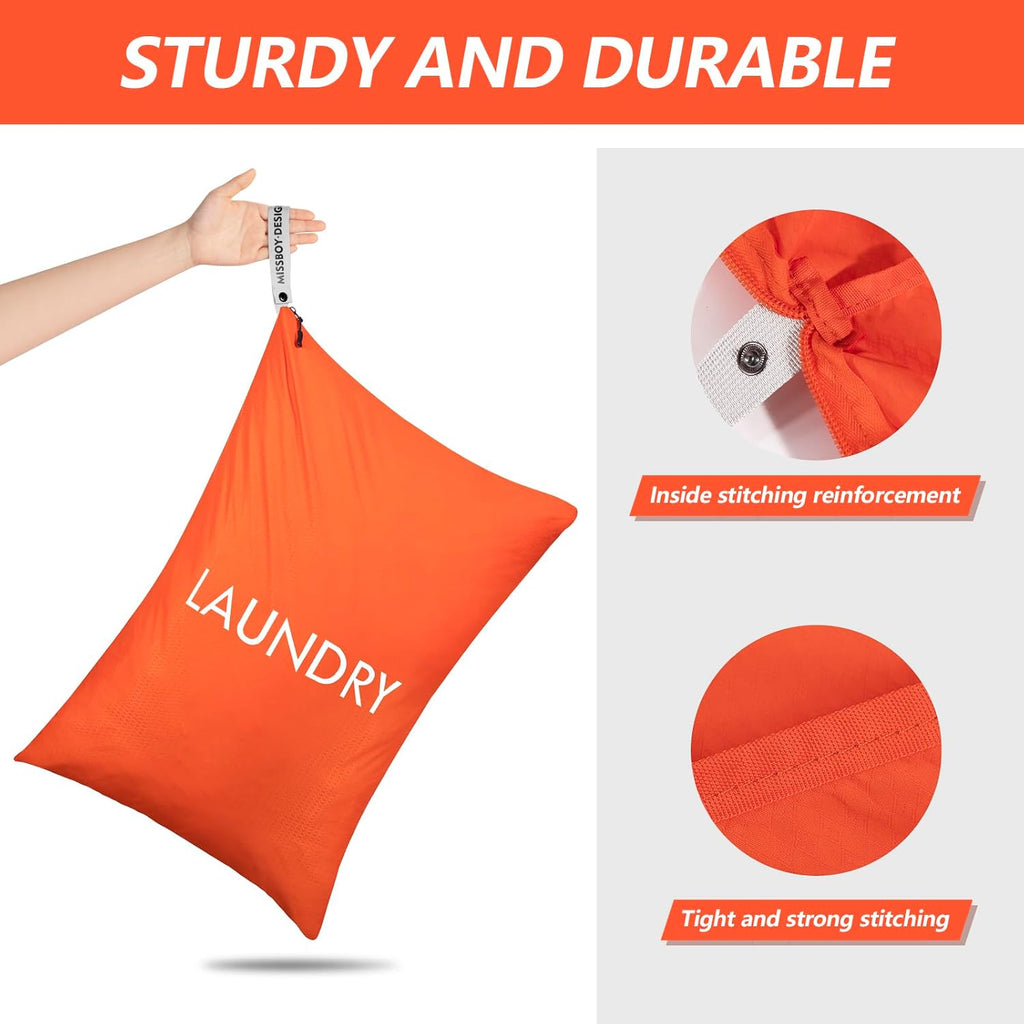 Travel Laundry Bag with Zipper, Nylon Lightweight Dirty Clothes Organizer