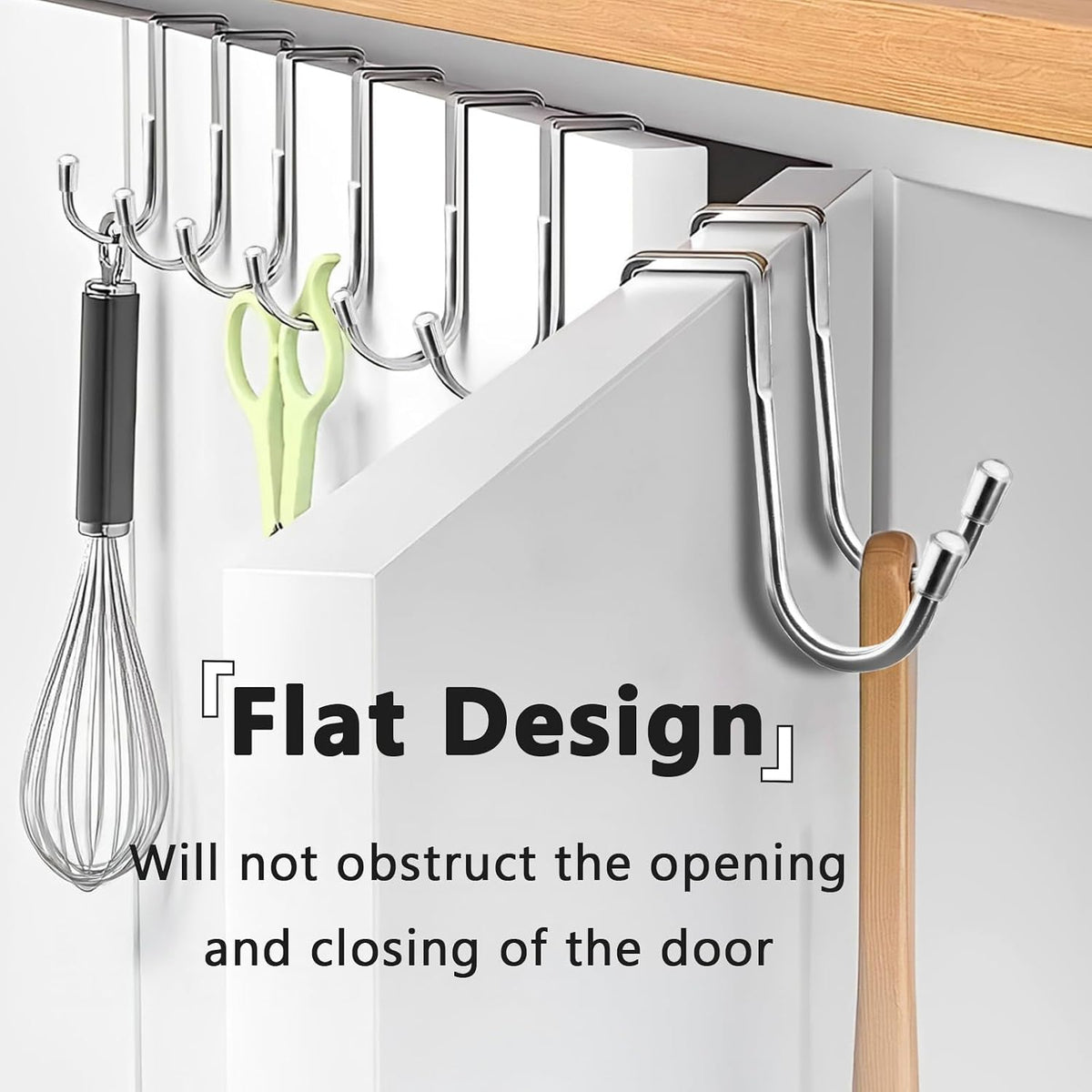 Over Cabinet Door Hooks, Silver, 8 Pcs