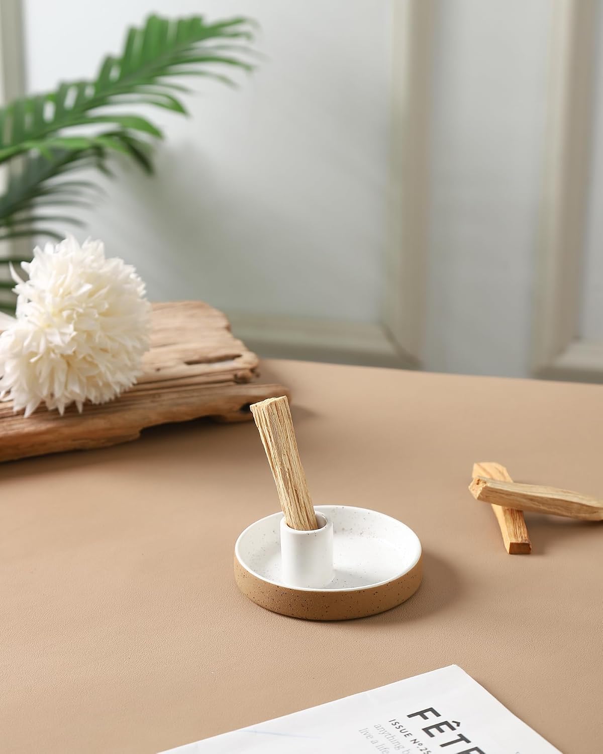 Palo Santo Holder, Ceramic Incense Holder for Palo Santo Sticks, Scent Wood Stand and Ash Catcher, Simple, Sturdy and Well Made Incense Burner, Modern Terracotta