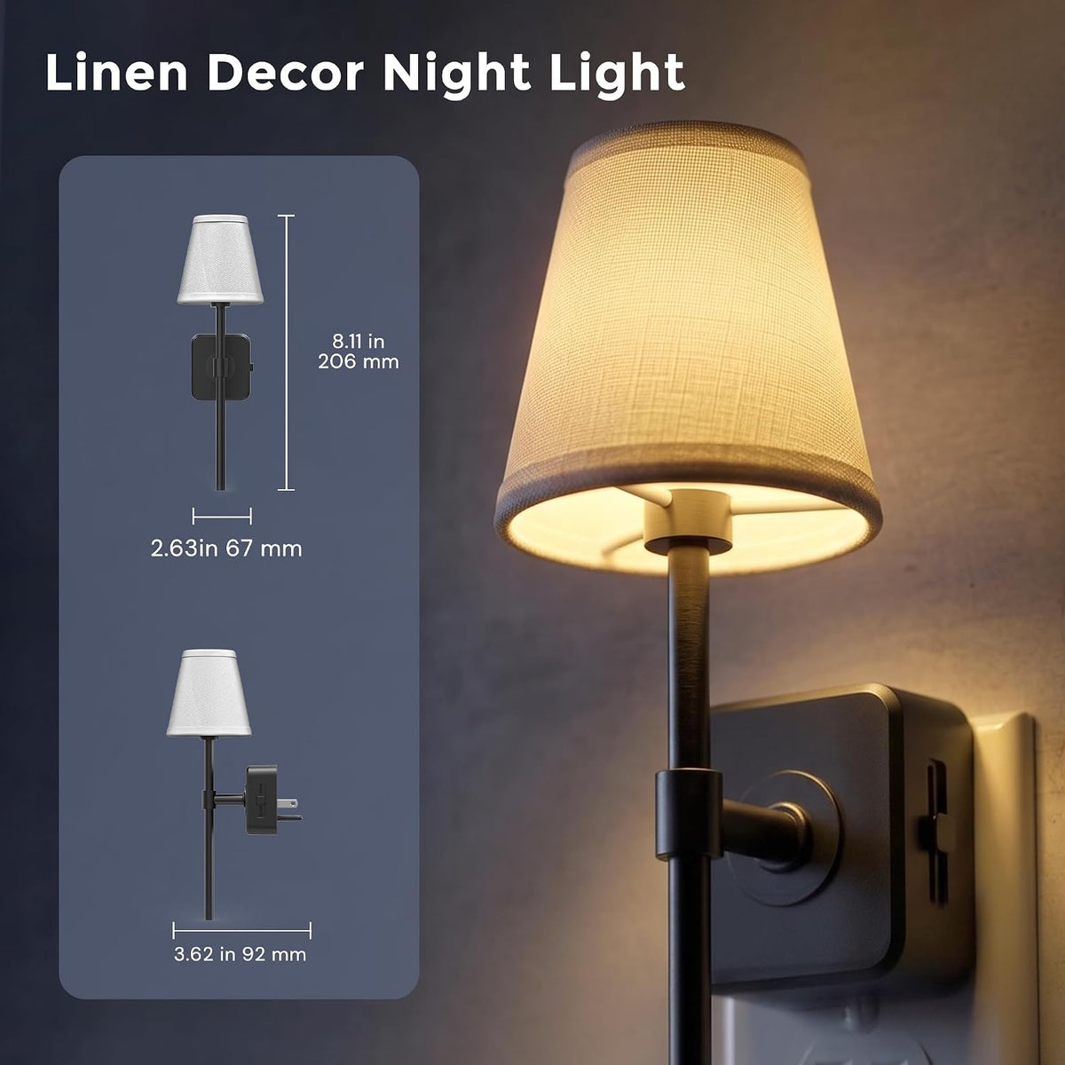 L LOHAS LED Night Light, Premium Fabric Linen Shade Plug in Night Light