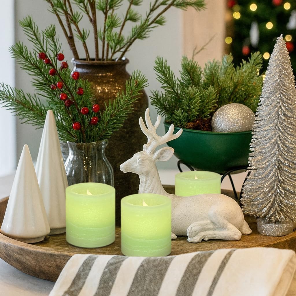 FURORA LIGHTING Green Marble Real Wax Votive LED Candles, 6-Pack