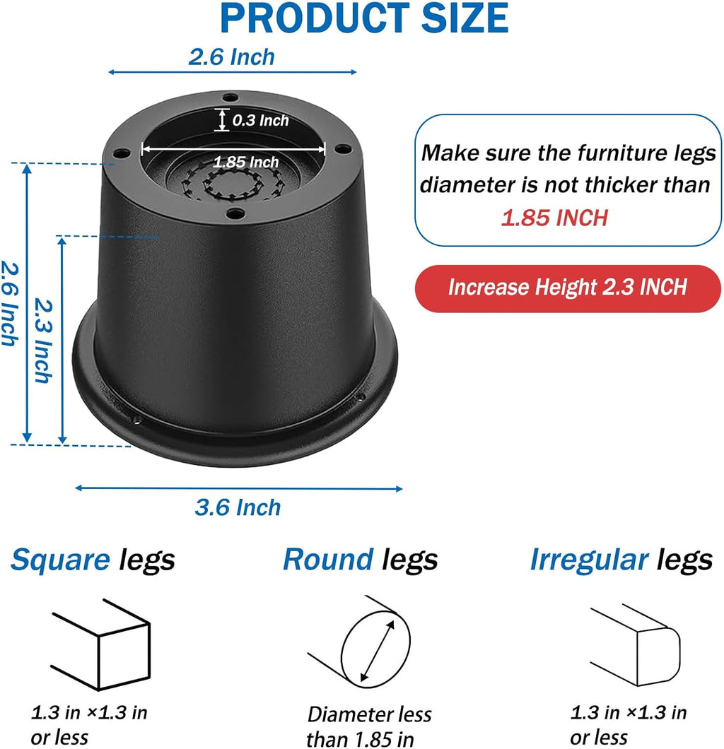 ANNKUT Round Bed Risers 2 inch Heavy Duty, Circle Furniture Risers for Chair, Table and Desk Legs Elevation (Pack of 8, Black)