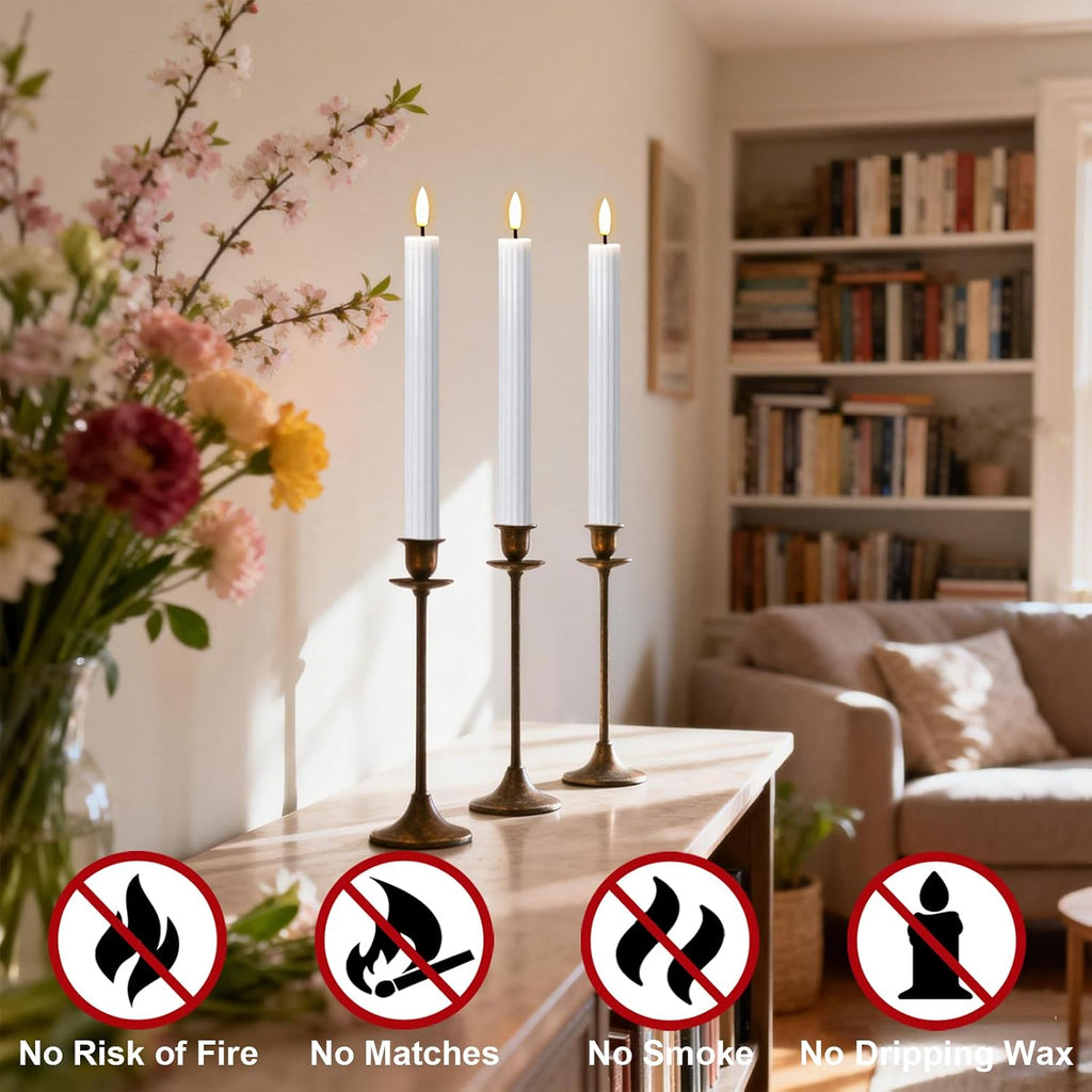 White Flameless Taper Candles Battery Operated with Remote Timer