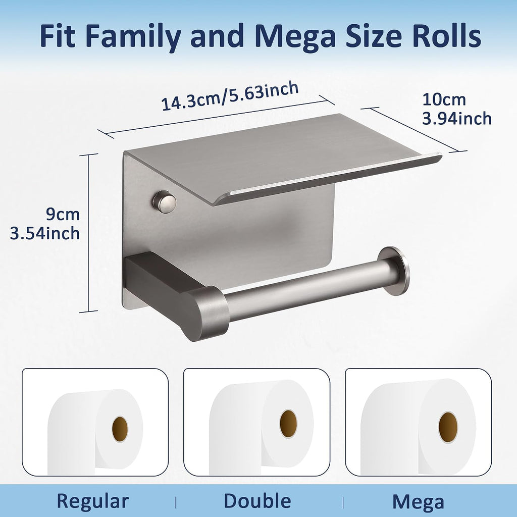 BGL Wall Mounted Toilet Paper Holder with Shelf, Brushed Nickel Bathroom Tissue Holder – Rust-Resistant Toilet Roll Holder for Bathroom Storage