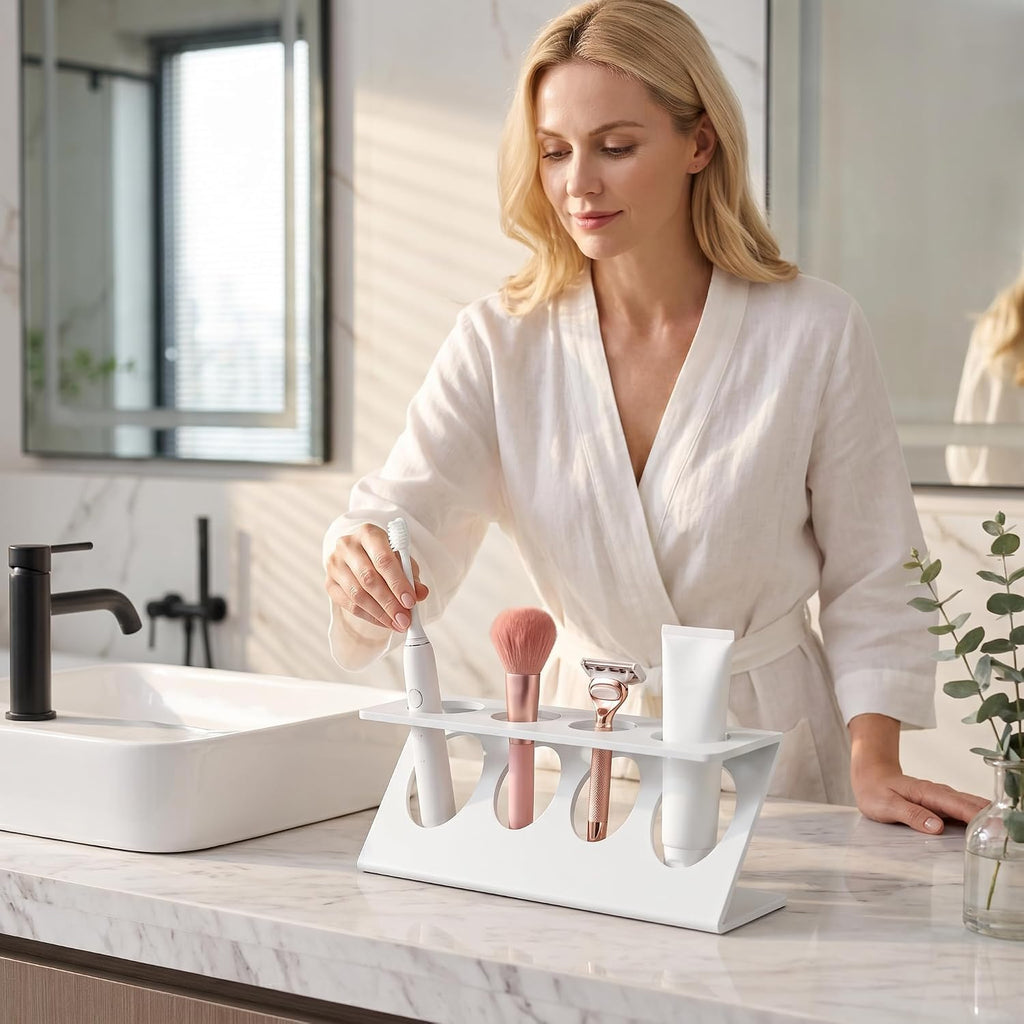 Electric Toothbrush Razor Holder, 4 Slot Bathroom Organizer with Drainage
