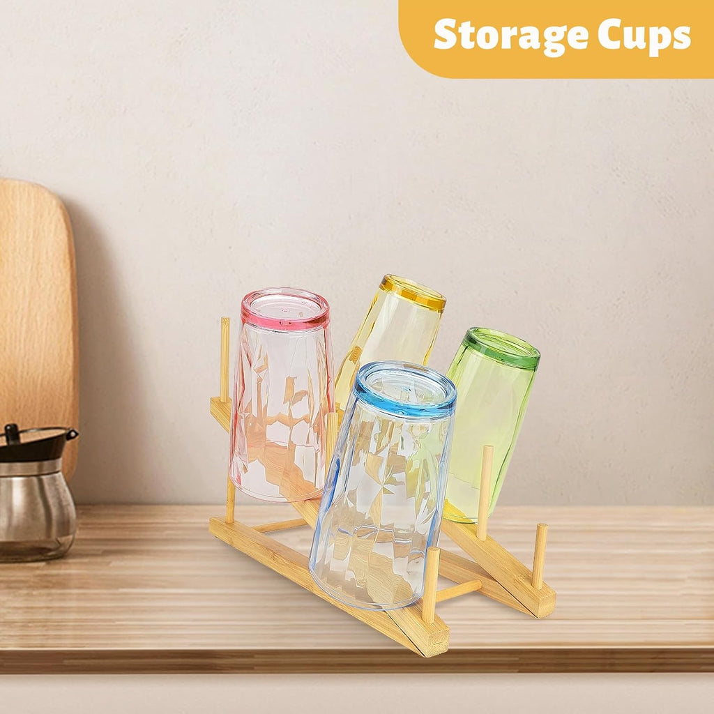 6 PCS Plate Stands for Display, Wooden Dish Drying Rack, 5-Tier Plate Holder Cabinet Organizer Craft Show Display Stands for Tabletop Book Artwork Photo Record Magazine and Platter