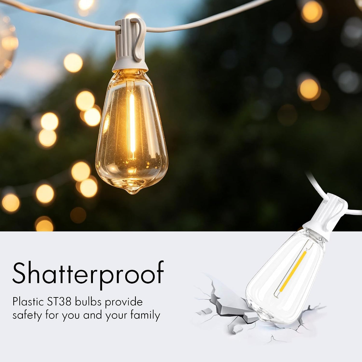 Banord ST38 Outdoor String Lights, 25FT White Patio Lights with 13 Bulbs