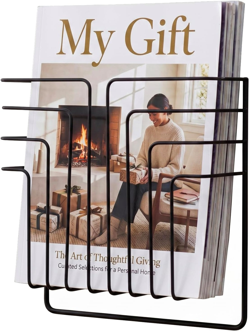 MyGift Black Metal Wire Wall Mounted Magazine File Holder Organizer Rack