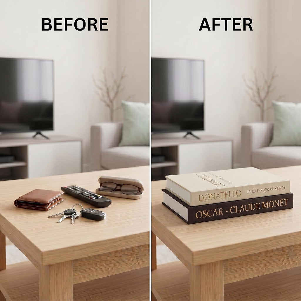 Decorative Faux Books for Home Decor, Set of 2, Black - Beige