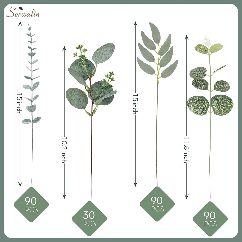 Serwalin 300PCS Mixed Eucalyptus Stems, Greenery Stems for Centerpieces