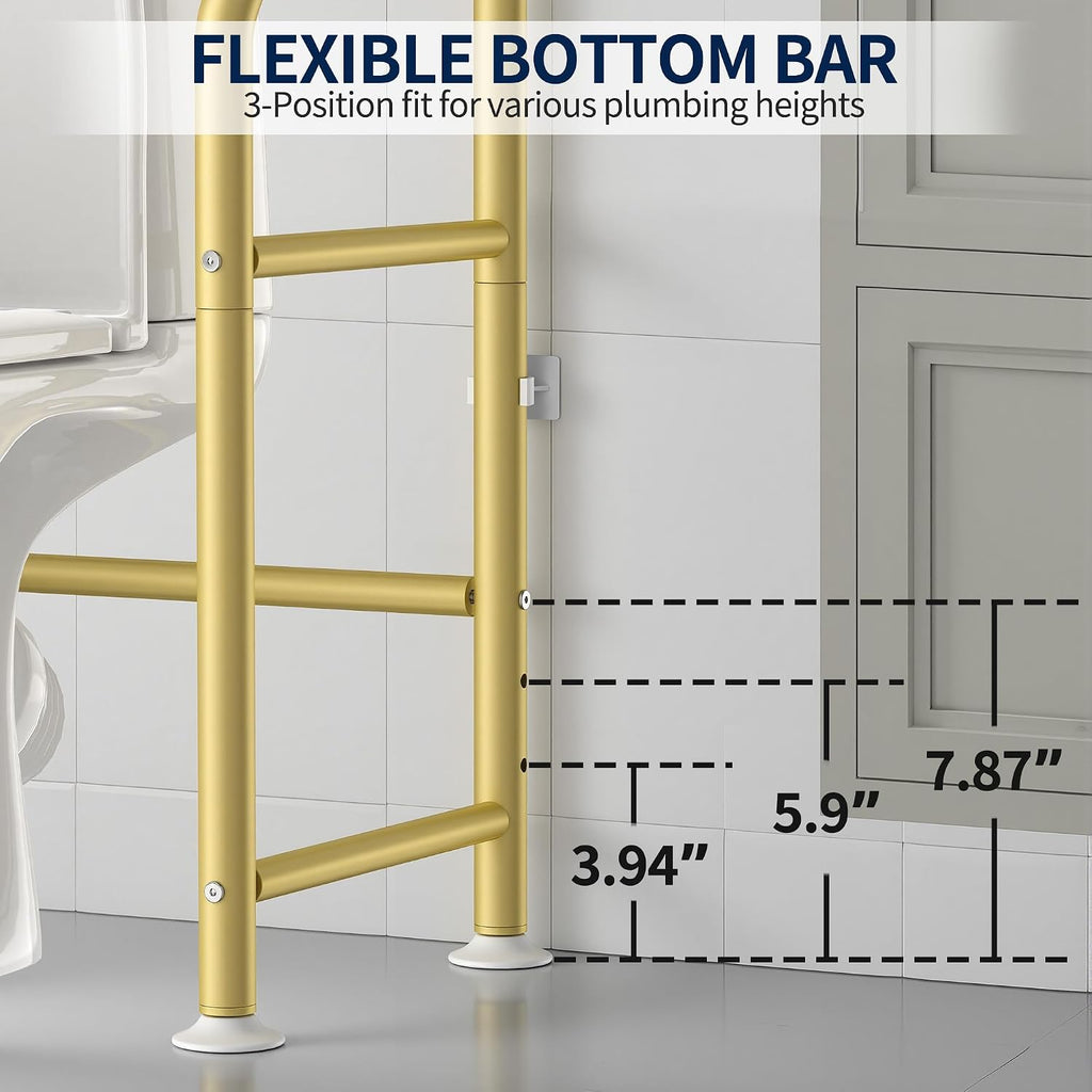 GloTika 3-Tier Over Toilet Storage, Anti-Wobble, Gold