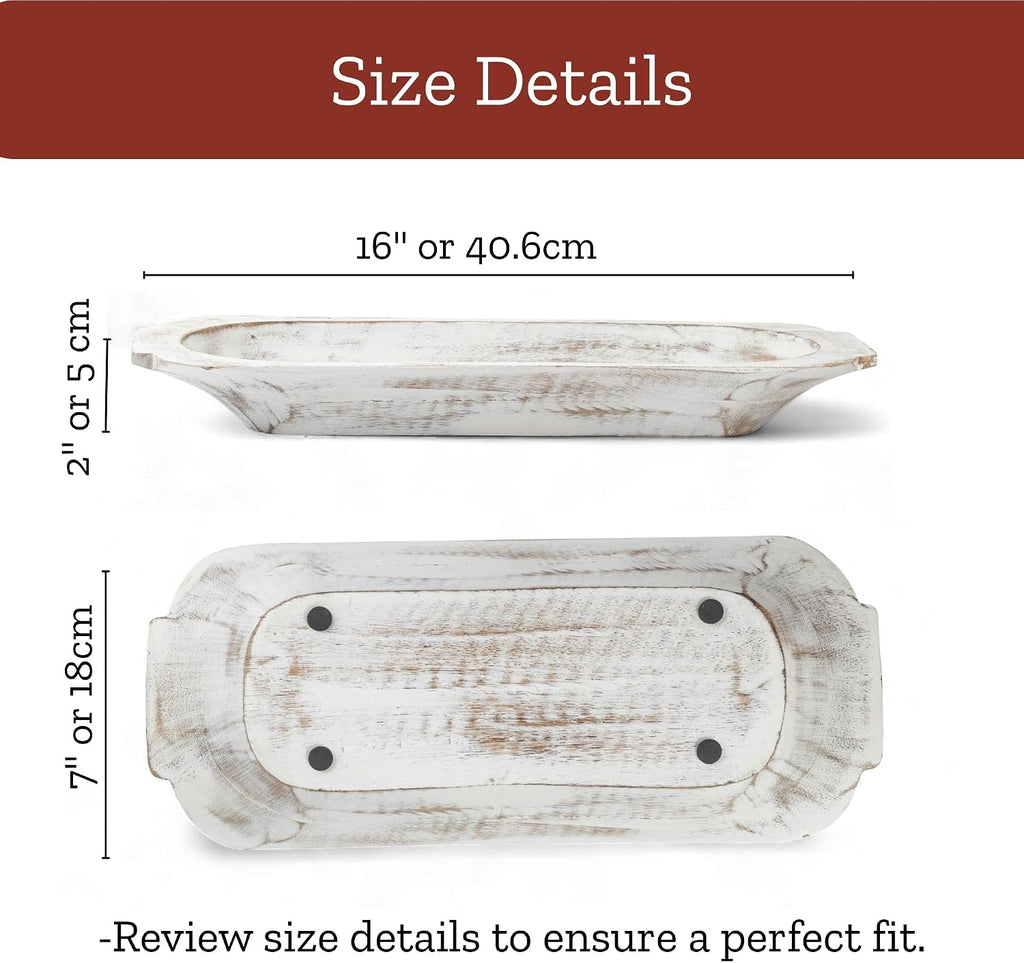 Mie Creations 16'' Large Wooden Dough Bowl for Decor, Shabby Chic White