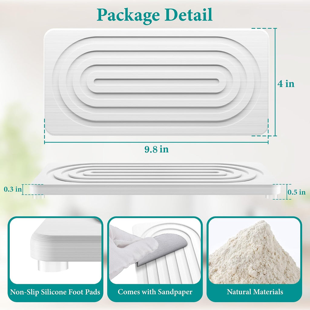 2PCS Diatomite Water Absorbing Stone Tray for Sink, Fast Drying Stone Drying Tray, Faucet Mat for Kitchen Sink and Counter, Bathroom Trays, Holders & Vanity Organizers White-Multi-Oval-9.8"x 4"