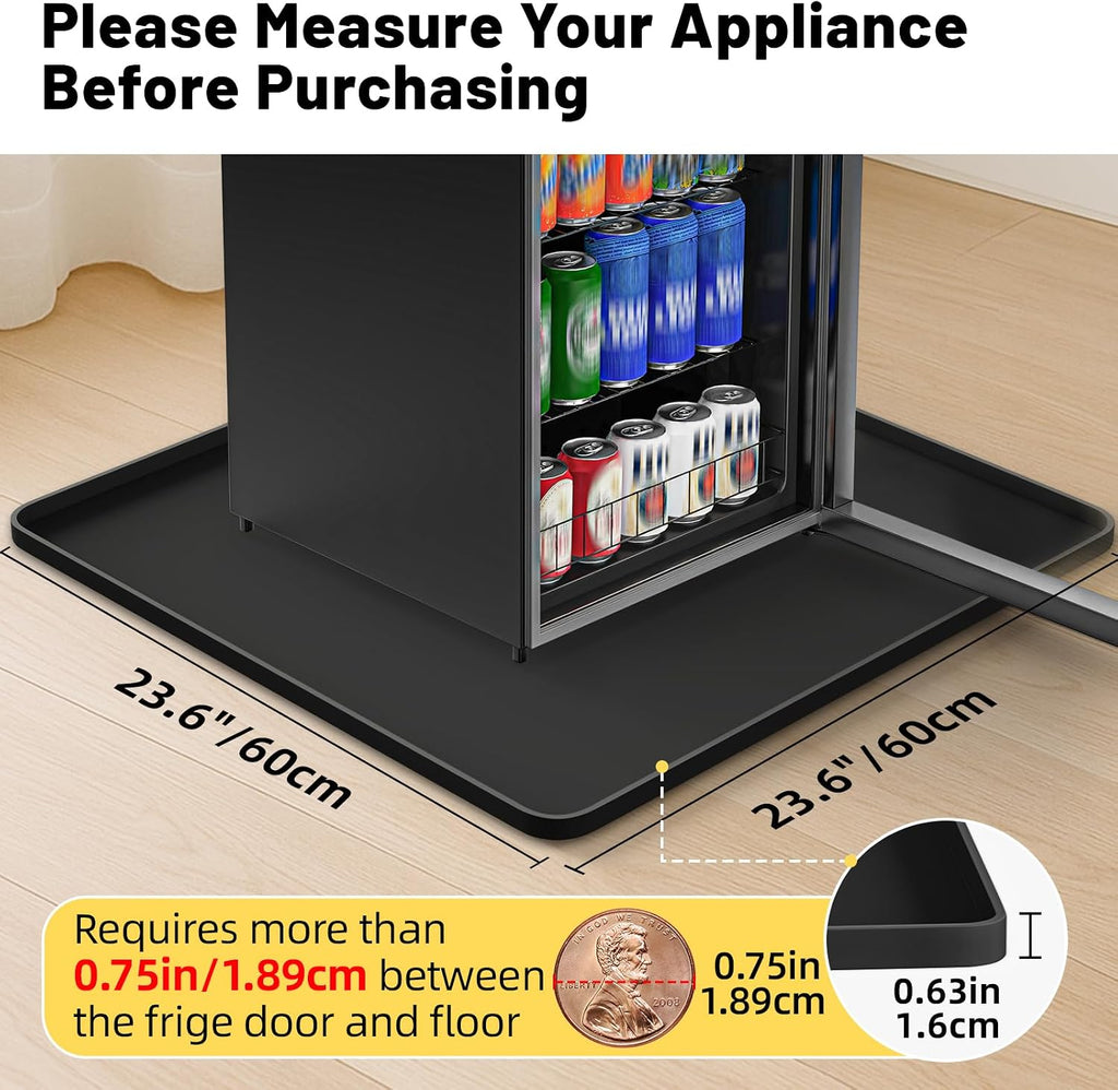 NAMTSO Mini Fridge Silicone Mat, 24"x24" Floor Protector Drip Tray, Black