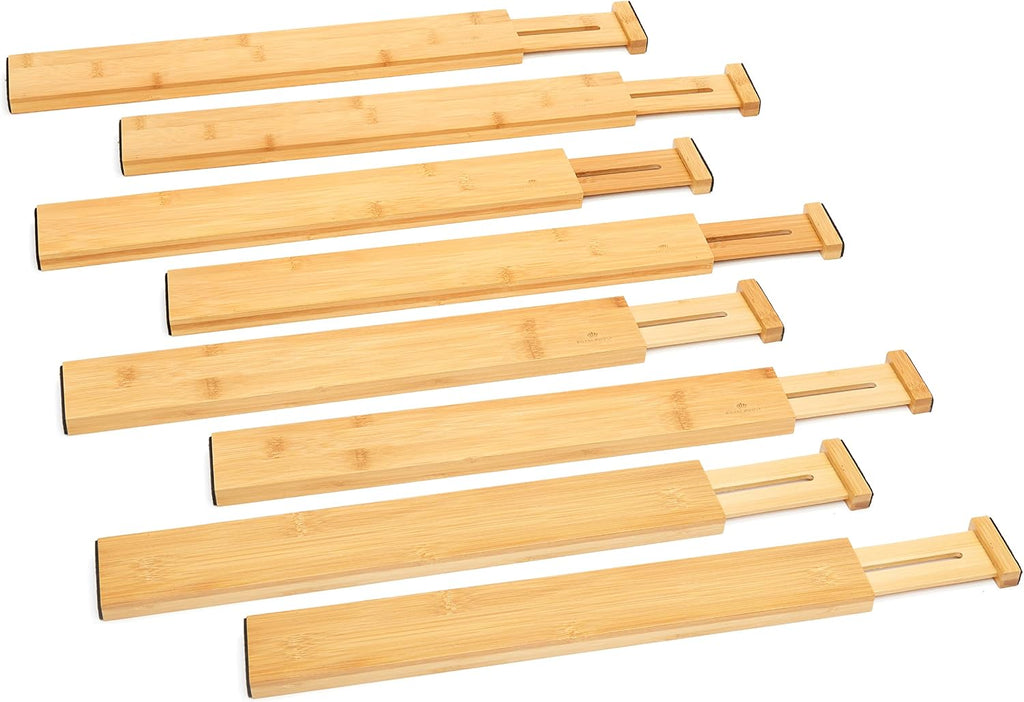 RoyalHouse Adjustable Bamboo Drawer Dividers Organizers, Expandable Drawer Separators for your Kitchen, Bedroom, Bathroom, Dresser, Office, and More (8 pieces)