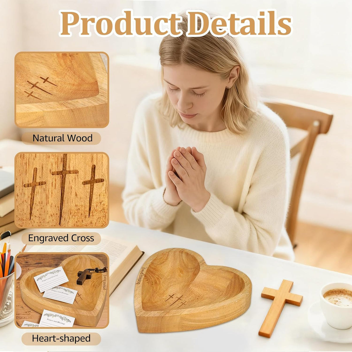 Prayer Bowl with Cards, Heart Decor Bowl, Christian Gifts for Women