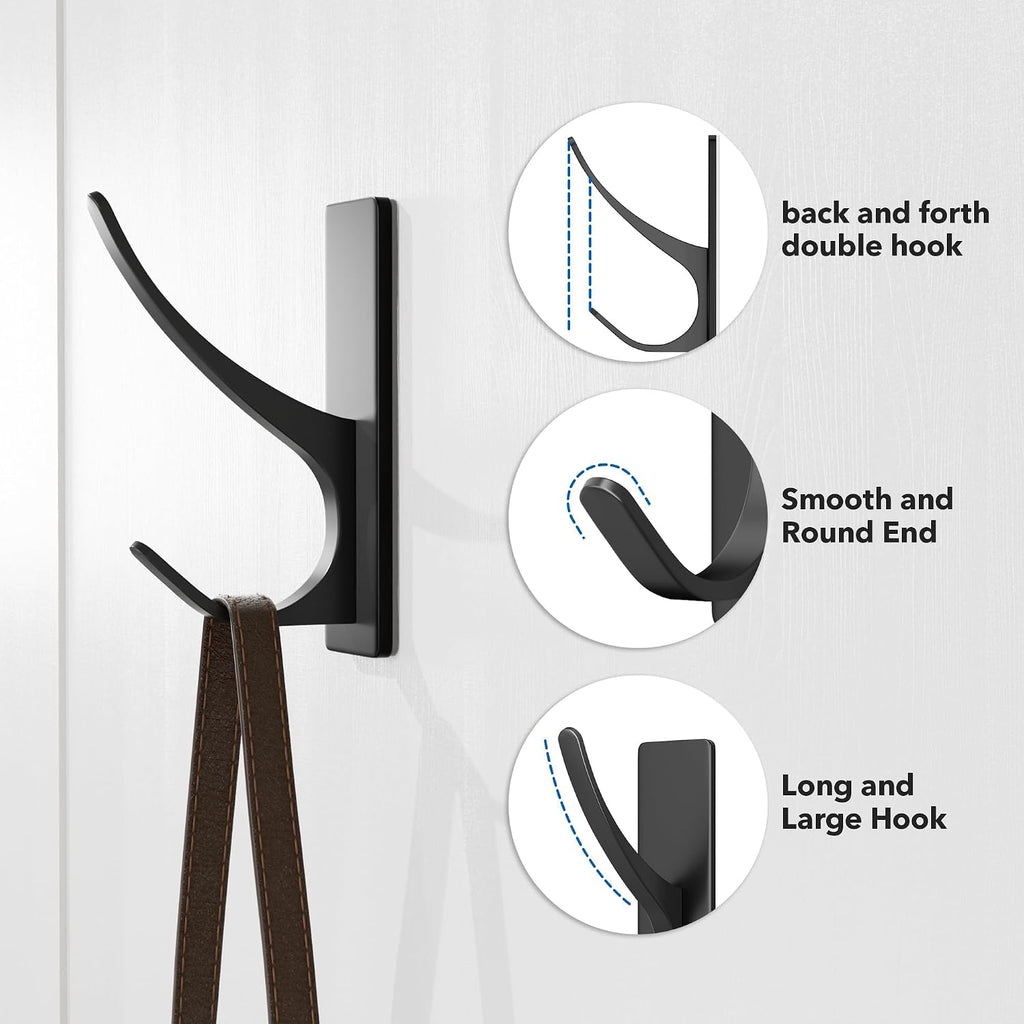 pickpiff Matt Black Self-Adhesive Hook, 13LB Hanger for Coat/Towel, 6-Pack
