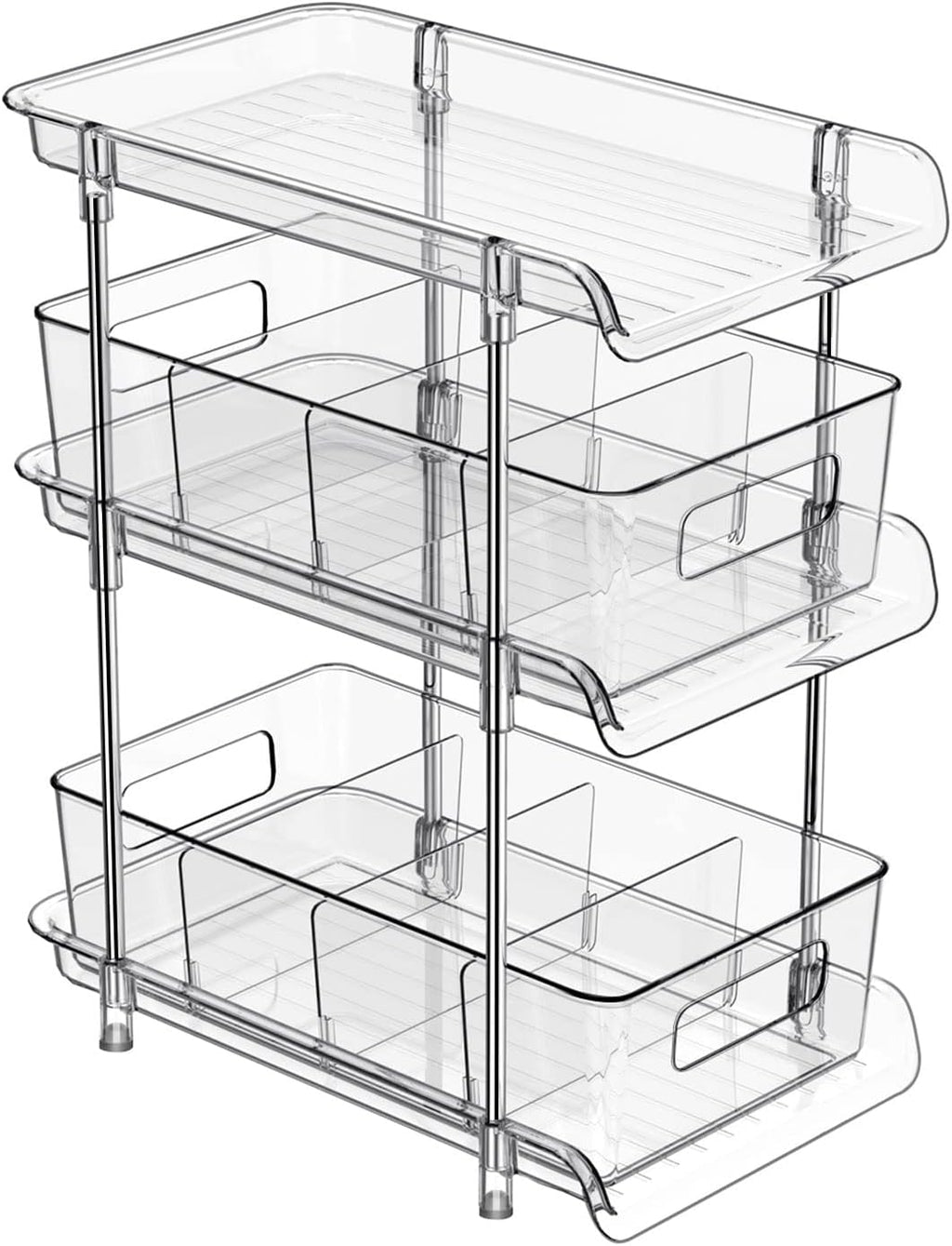 3 Tier Clear Bathroom Organizer with Dividers, Multi-Purpose Pull-Out Pantry Organization and Storage, Under Sink Closet Organizers and Storage, Vanity Skincare Cosmetic Organizer Medicine Bins