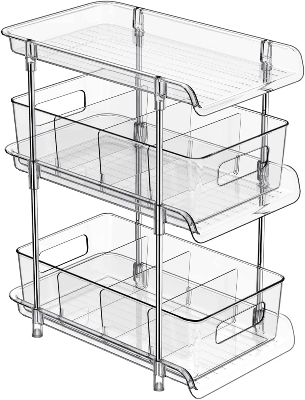 3 Tier Clear Bathroom Organizer with Dividers, Multi-Purpose Pull-Out Pantry Organization and Storage, Under Sink Closet Organizers and Storage, Vanity Skincare Cosmetic Organizer Medicine Bins