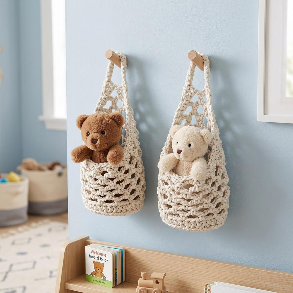2 Pack 4-inch Macrame Wall Plant Hanger Hanging Planters, Beige