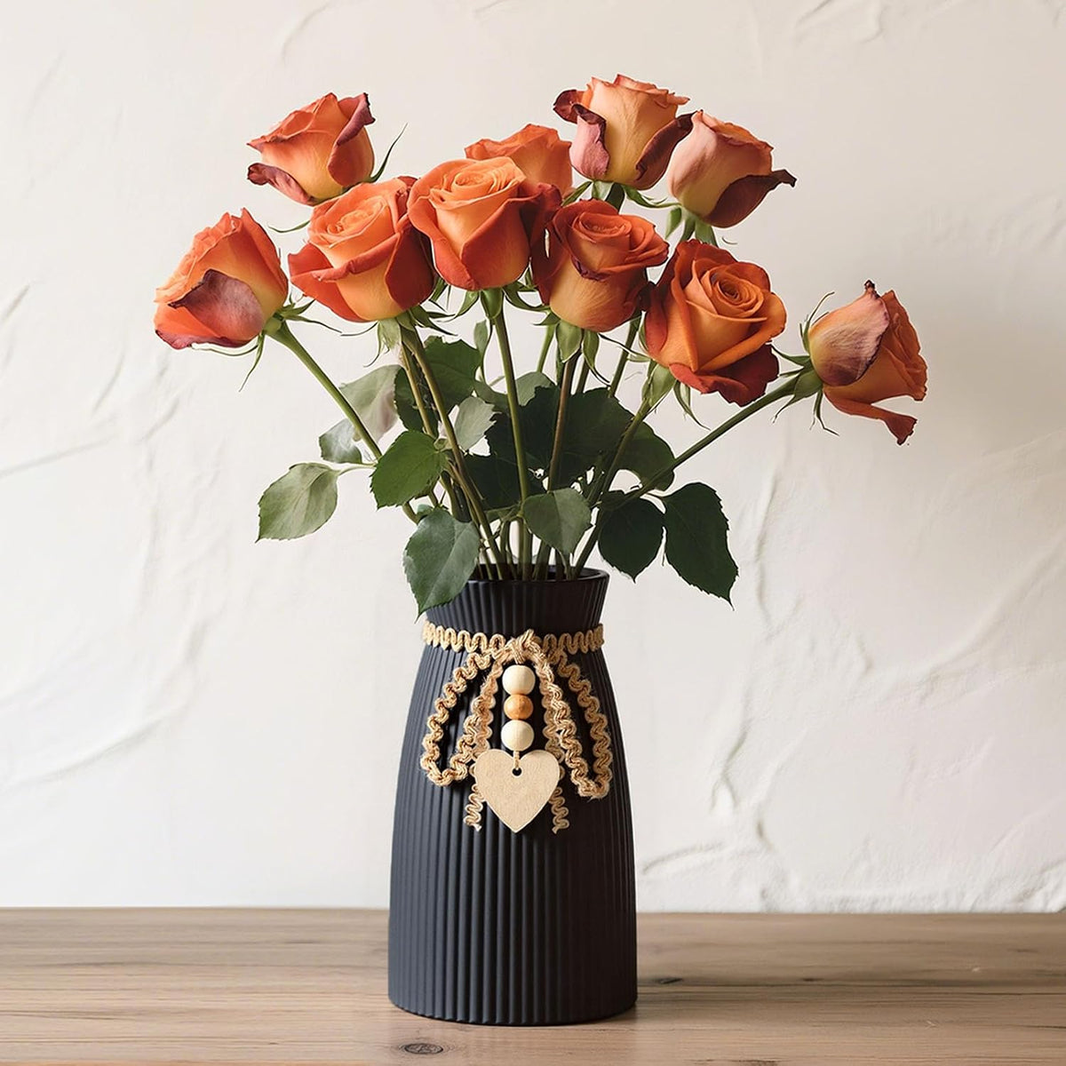 DomeStar Black Ceramic Vase, 6.3" Tall Flower Vase for Pampas Grass