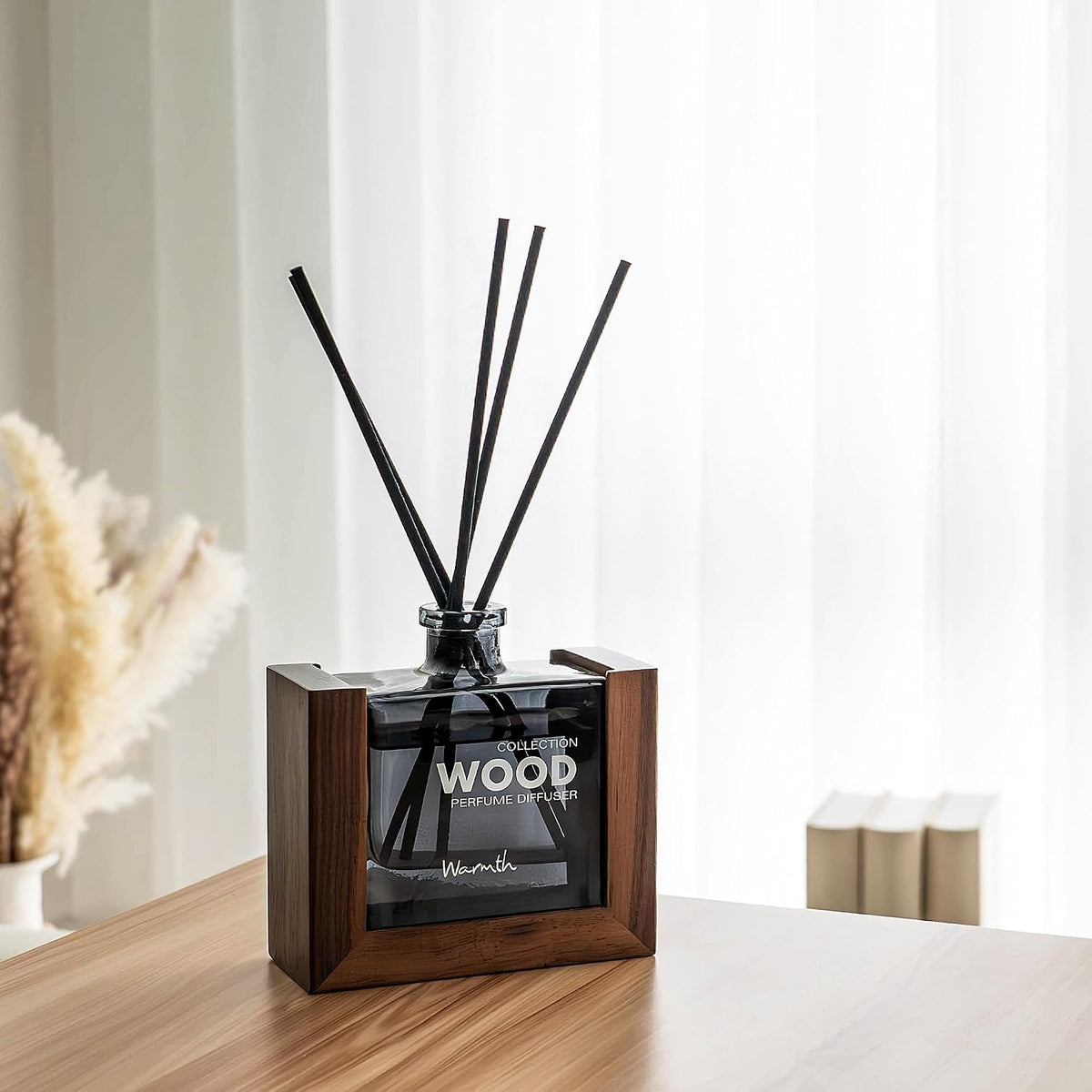 Luxury Reed Diffuser for Home Set with Scented Sticks and Essential Oil Refill in Glass Bottle, Decorative Wooden Frame – Warmth Fragrance for Bedroom Bathroom Office (5.6oz)