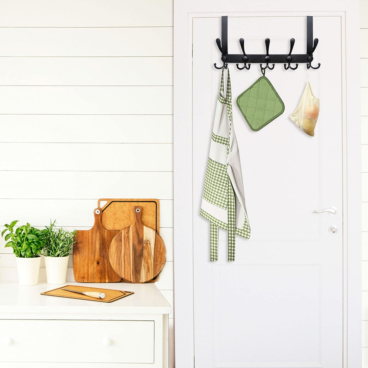 WEBI Over The Door Hook,Door Hanger Hook Rack with 5 Tri Hooks for Hanging Coats,Over Door Towel Rack Door Coat Towel Hanger Door Coat Rack for Bathroom,Behind Back of Door,Black