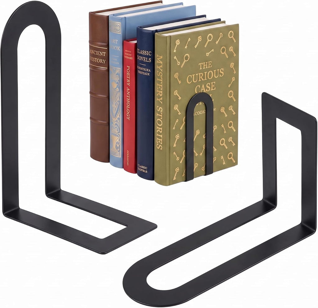 Sanwarm Bookends, 2 Pack, Metal, for Home Office Desk Shelves Modern Black
