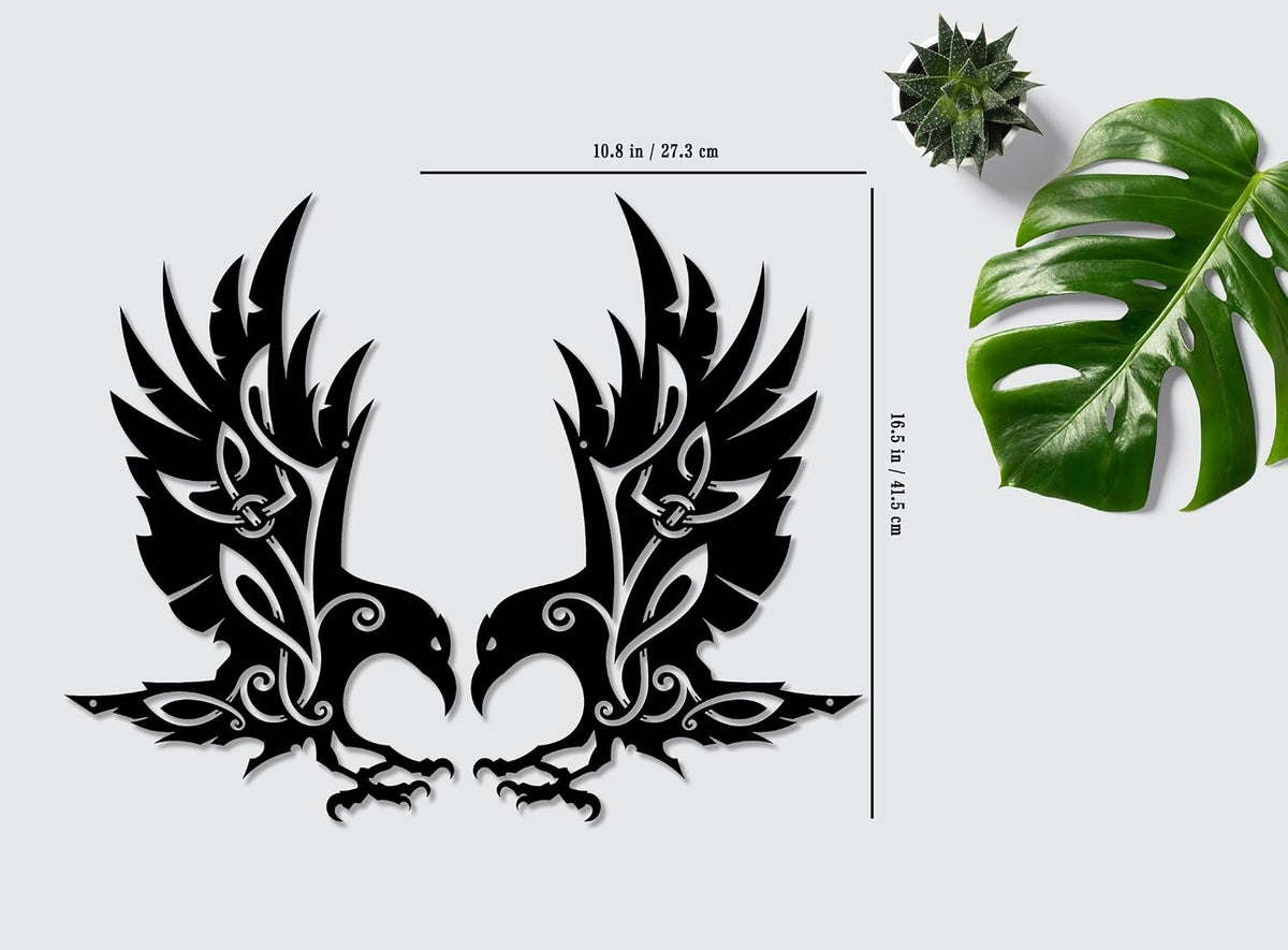 Viking Raven Wall Decor Metal Crow Wall Art Gothic Home Decorations Celtic Art for Living Room Bedroom Indoor Outdoor (Black 2 Set)