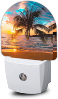 Sunset Night Light,Tropical Palm Trees Sea Beach Night Lights Plug into Wall, Dusk to Dawn Sensor LED Lamp 0.5W for Boys/Girls/Women/Men Decorations Room 0.5W Sleep Friendly