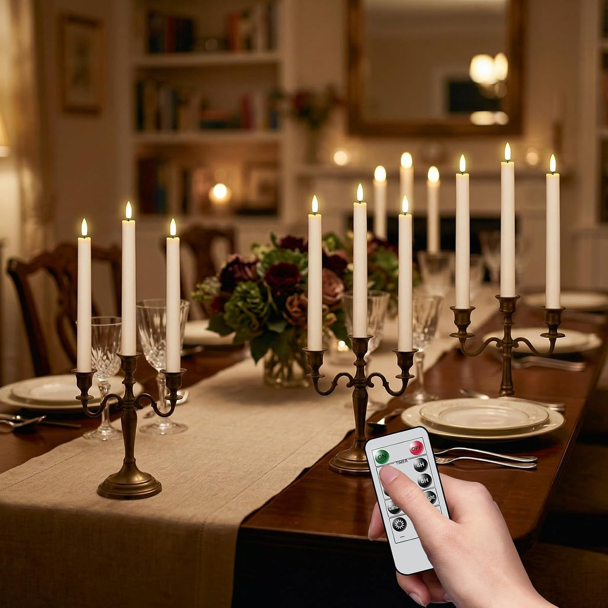 GenSwin Rechargeable Flameless Taper Candles with Charging Base Remote