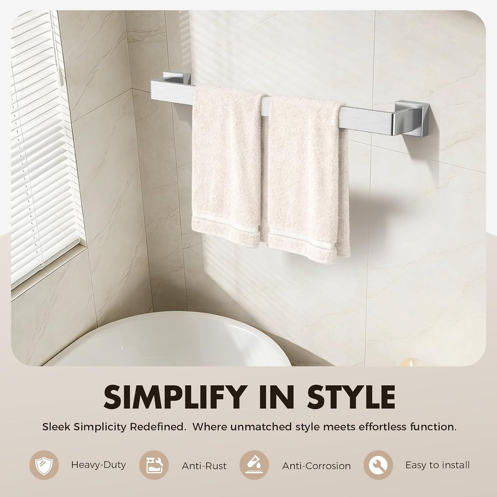 15-Pieces Brushed Nickel Bathroom Accessories Set, 24 Inch Towel Bar Set