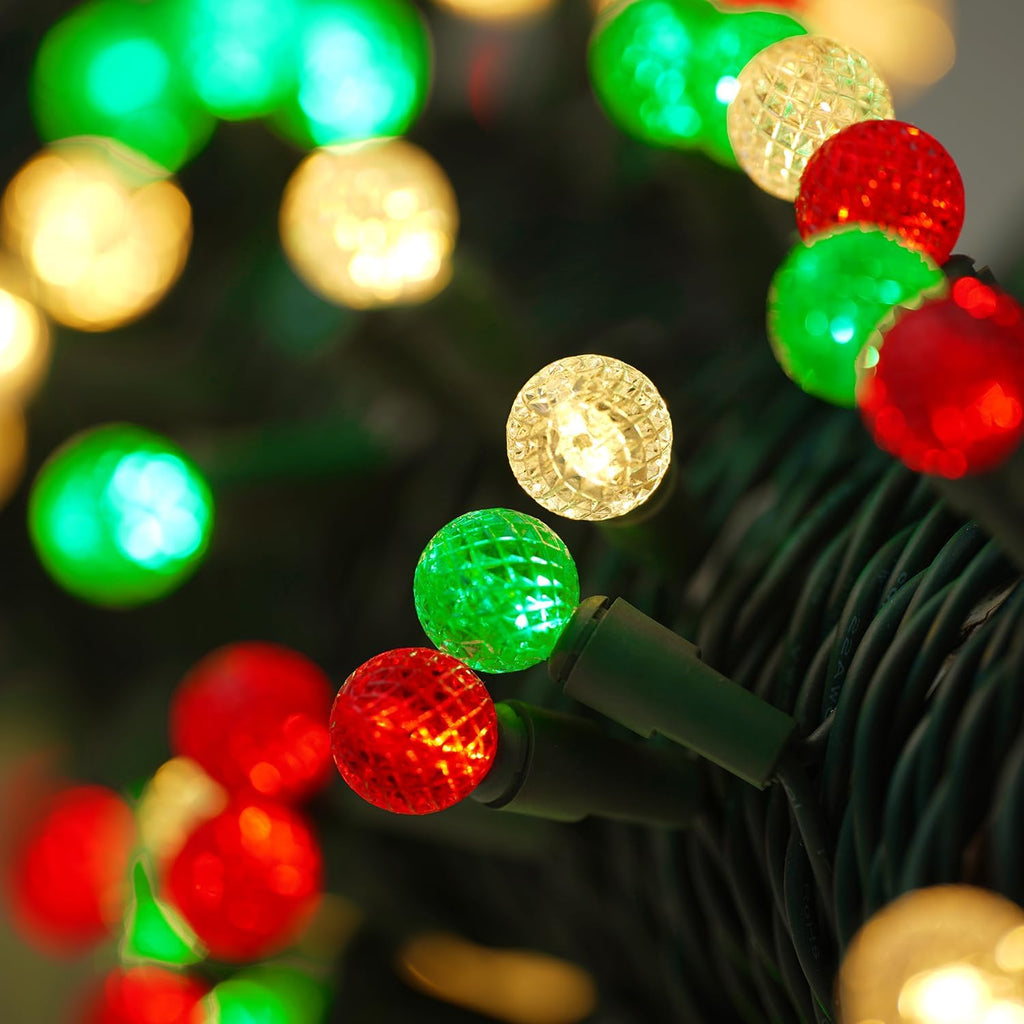 BOHON Red White and Green Christmas Lights Faceted G15 50 LED 17ft Plug in