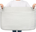 Goodpick Large Woven Rope Blanket Basket, Rectangle, White, 75L