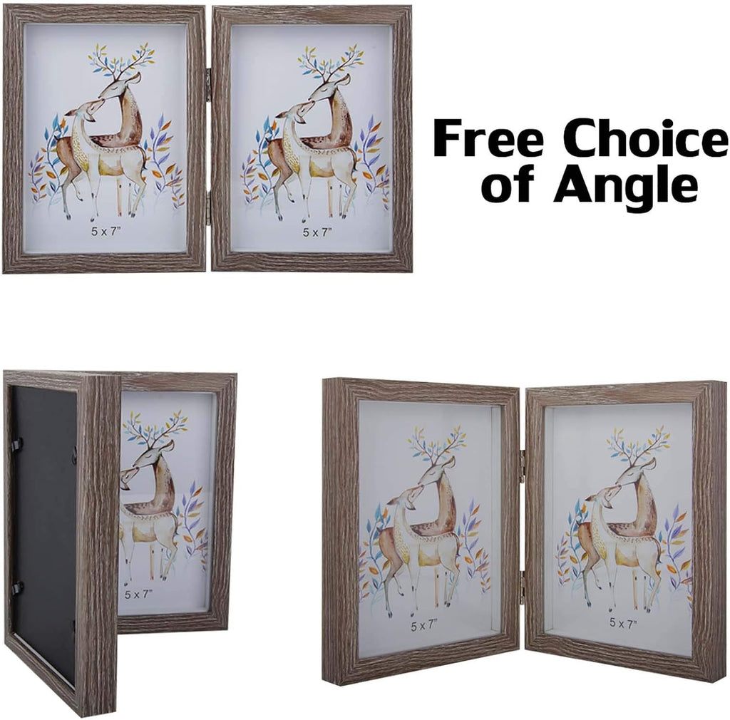 WUTL 5x7 Picture Frame Double Frame Shadow Box with Glass Front Wood Grey