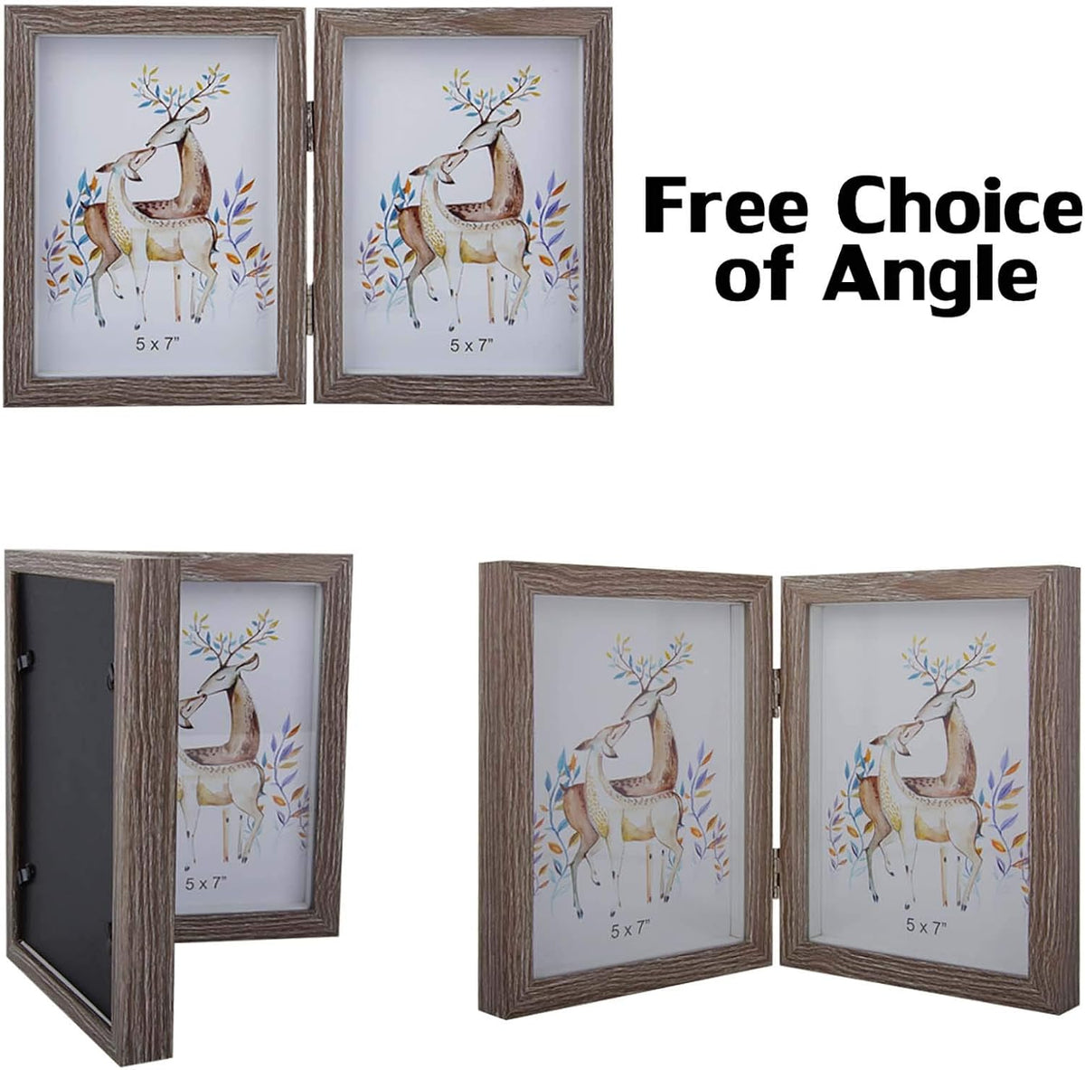 WUTL 5x7 Picture Frame Double Frame Shadow Box with Glass Front Wood Grey